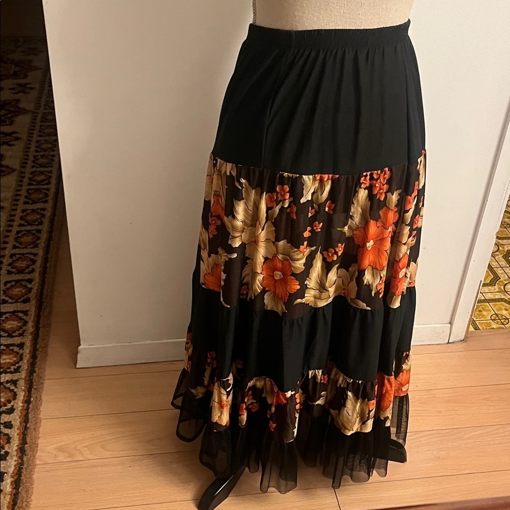 Vintage midi skirt sheer floral flowy lightweight WhimsyGoth handmade small